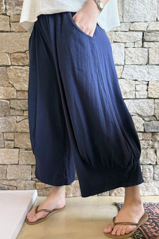 Jo Jo Quirky Hopsack Crop Pant Navy 